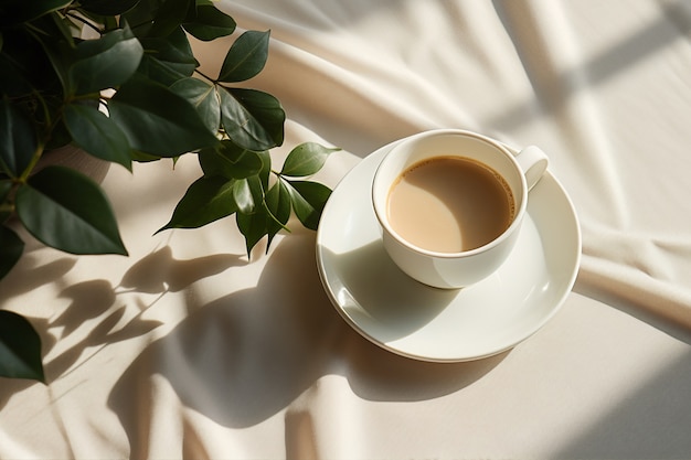 Gratis foto heerlijke koffiekop met planten