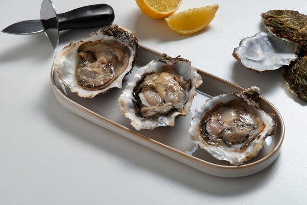Gratis foto heerlijke oesters klaar om stilleven te eten