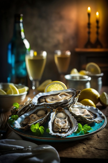 Gratis foto heerlijke oesters met citroen
