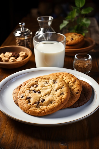 Gratis foto heerlijke regeling van chocoladeschilferkoekjes