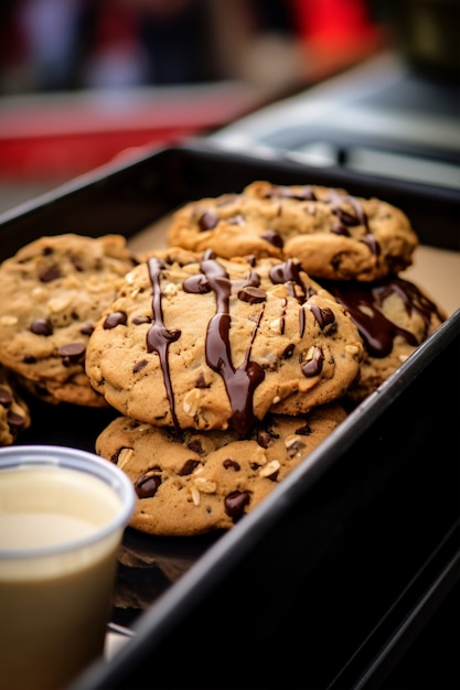 Gratis foto heerlijke regeling van chocoladeschilferkoekjes