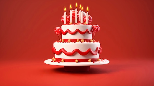 Heerlijke verjaardagstaart met rode achtergrond.