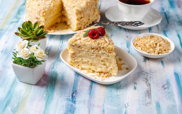 Heerlijke zelfgemaakte napoleon cake, bovenaanzicht