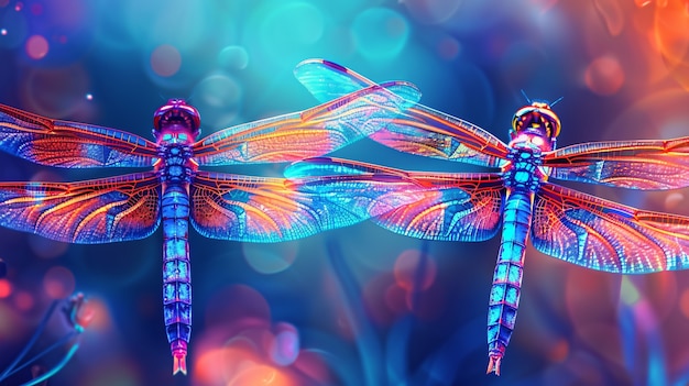 Gratis foto helder dragonfly met neon tinten