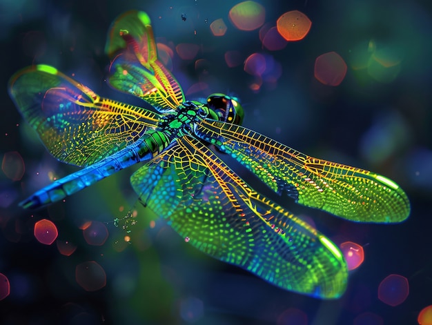 Gratis foto helder dragonfly met neon tinten