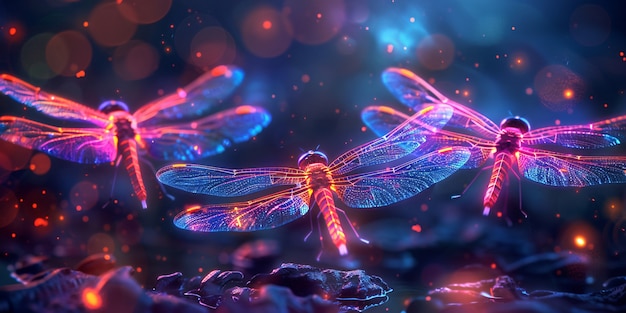 Gratis foto helder dragonfly met neon tinten