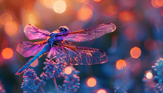 Gratis foto helder dragonfly met neon tinten