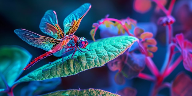 Gratis foto helder dragonfly met neon tinten