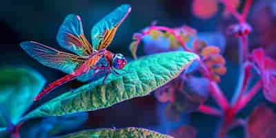 Gratis foto helder dragonfly met neon tinten