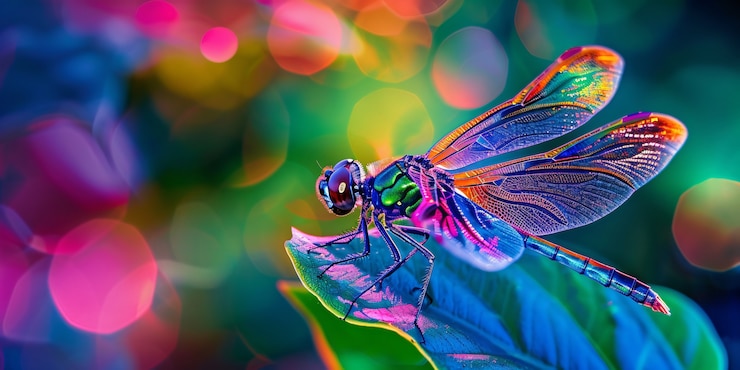 Gratis Foto helder dragonfly met neon tinten