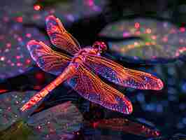 Gratis foto helder dragonfly met neon tinten