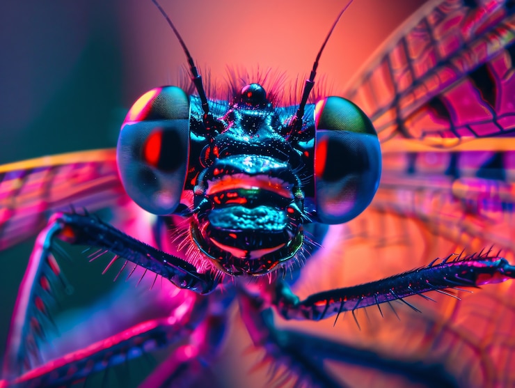Gratis Foto helder dragonfly met neon tinten