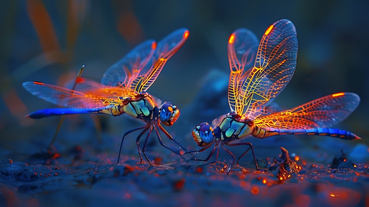Gratis Foto helder dragonfly met neon tinten