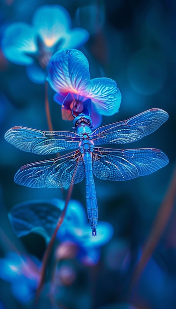 Gratis foto helder dragonfly met neon tinten