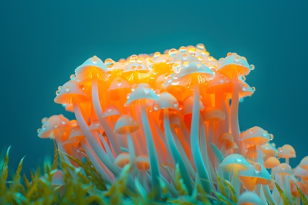 Gratis foto heldergekleurde lichten met paddenstoelen en schimmels