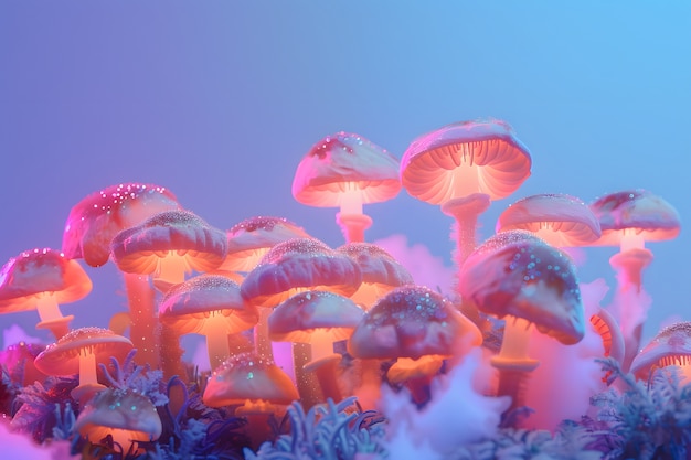 Gratis foto heldergekleurde lichten met paddenstoelen en schimmels
