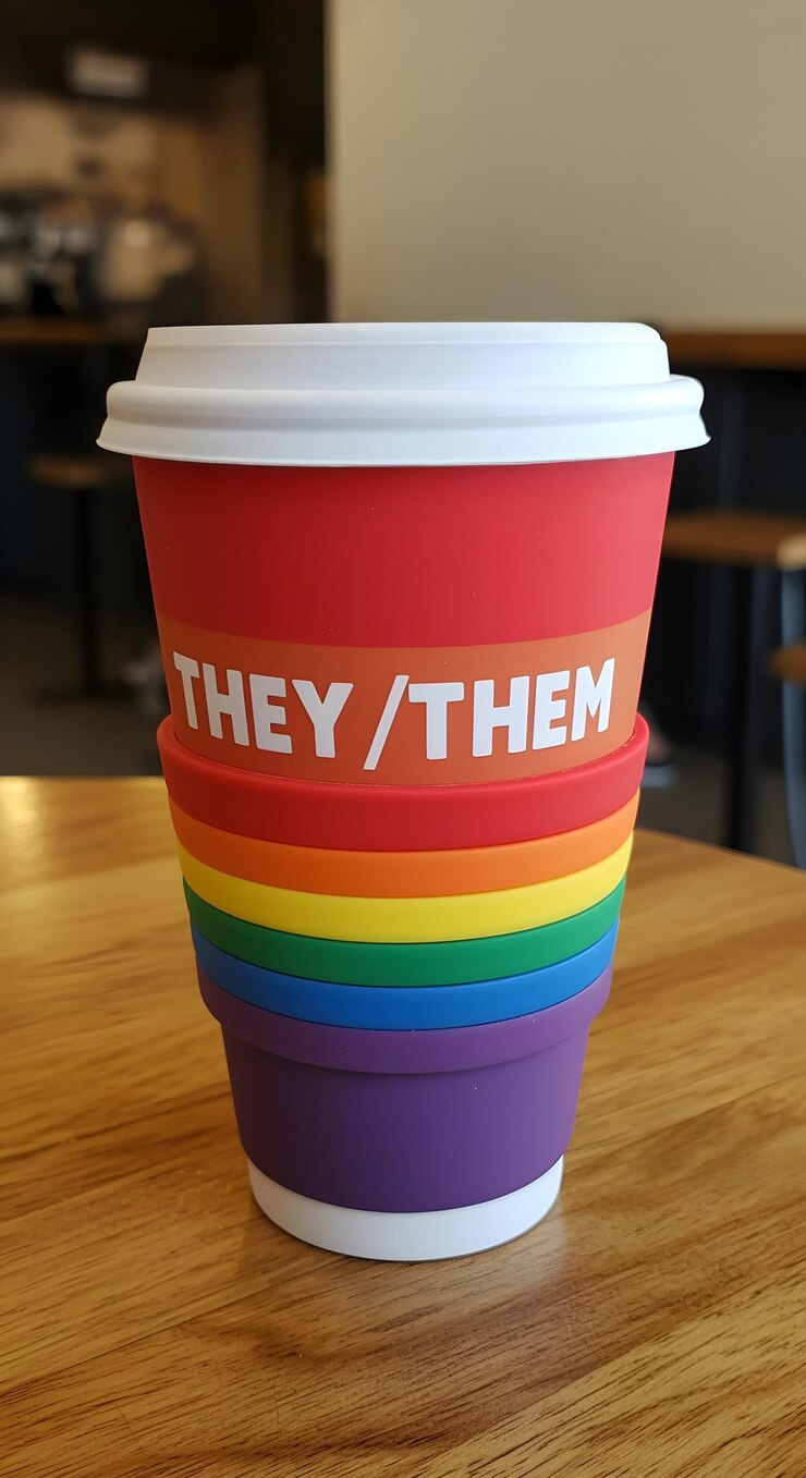 Gratis Foto herbruikbare koffiekop met het thema pride