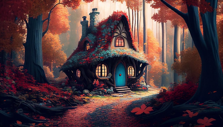 Gratis Foto herfst bos spookachtige nacht oude architectuur mysterieus venster gegenereerd door ai