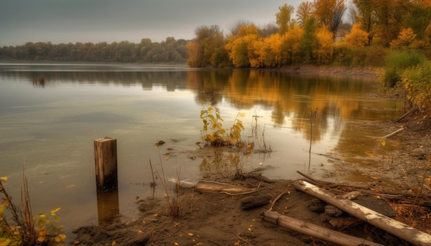 Gratis foto herfstschoonheid weerspiegeld in rustige wateren hieronder gegenereerd door ai