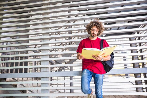 Het ernstige handboek van de mensenlezing dichtbij muur