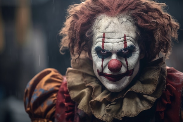 Gratis foto het gezicht van een angstaanjagende clown met angstaanjagerende make-up