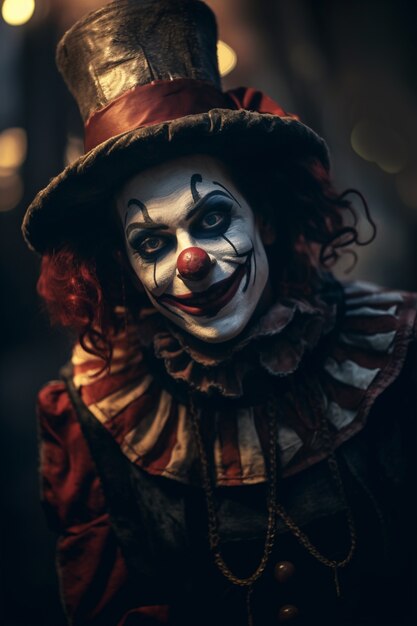 Het gezicht van een angstaanjagende clown met angstaanjagerende make-up