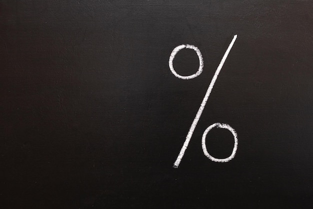 Het percentageteken in rood staat op een schoolbord.