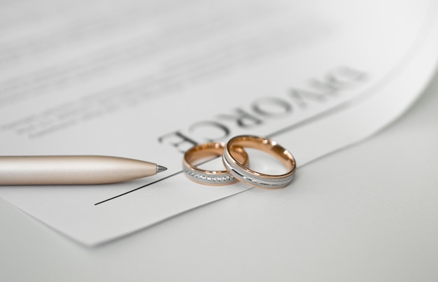 Het scheidingscontract van de close-up met ringen