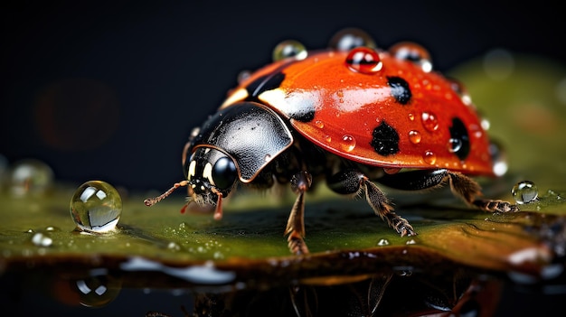 Het vangen van de fragiele gratie van een gekust lieveheersbeestje die de eenvoud en elegantie van kleine wezens weerspiegelt