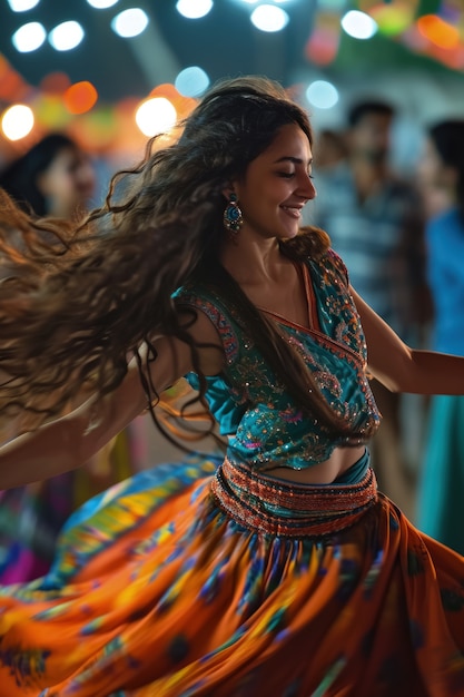 Het vieren van de godheid Navratri.