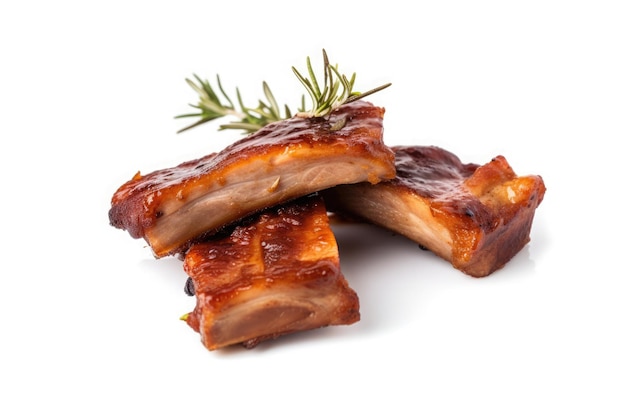 Gratis foto hete gegrilde spareribs met barbecuesaus geïsoleerd op witte achtergrond ai generatief