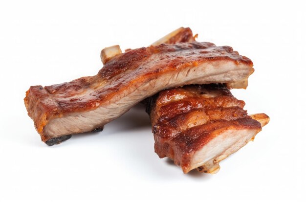 Hete gegrilde spareribs met barbecuesaus geïsoleerd op witte achtergrond Ai generatief