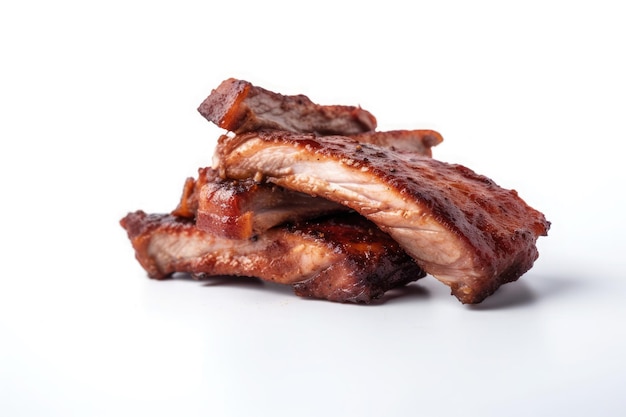 Hete gegrilde spareribs met barbecuesaus geïsoleerd op witte achtergrond Ai generatief