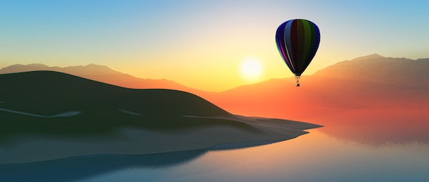 Hete luchtballon bij zonsondergang