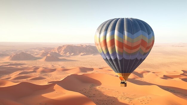 Heteluchtballon vliegt over prachtige zandduinen AI gegenereerde afbeelding