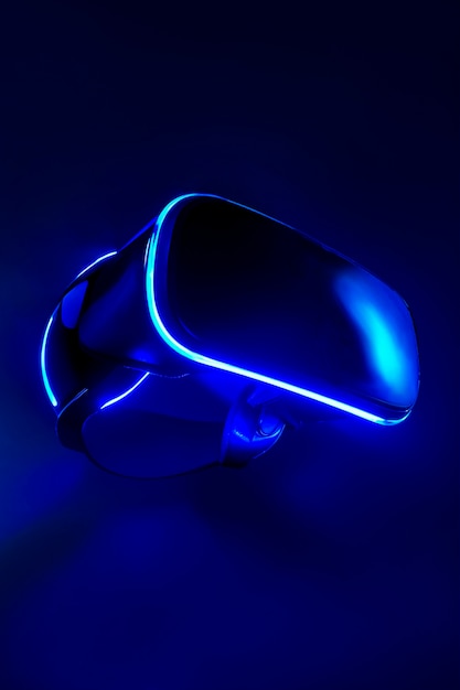 Gratis foto hightech ar headset omringd door heldere blauwe neon kleuren.