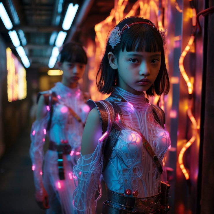 Gratis Foto hightech portret van een jong meisje met een futuristische stijl