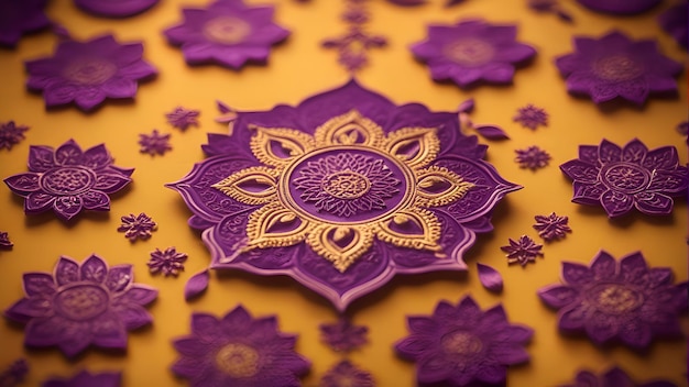 Gratis foto hindoefestival diwali diwali of deepavali achtergrond met mandala kleurrijke bloemen