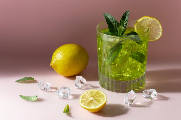 Gratis foto hoge hoek smakelijke caipirinha met citroen