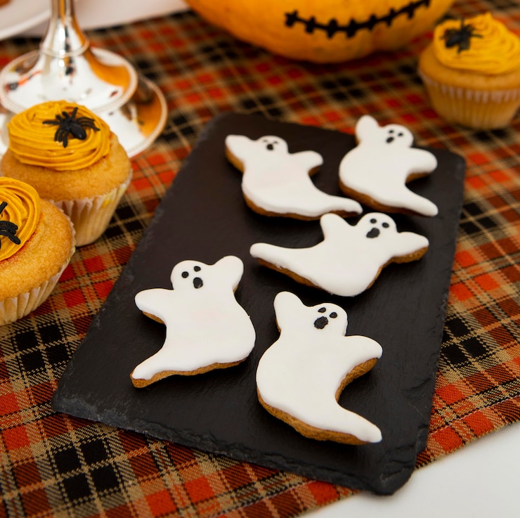 Gratis Foto hoge hoek van halloween-voedselregeling concept