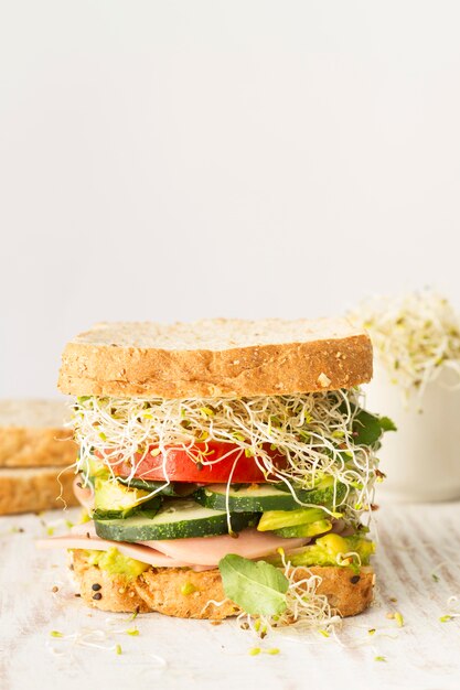 Hoge hoek verse sandwich