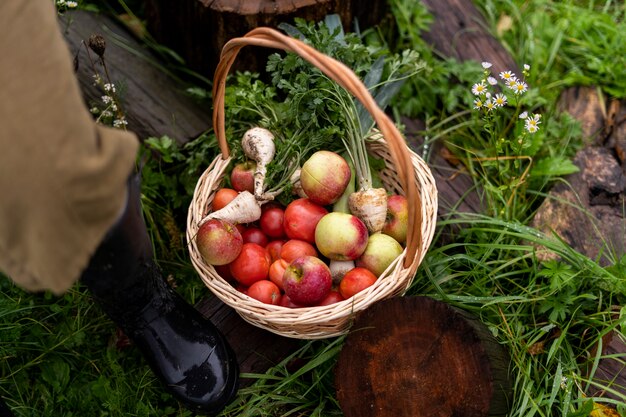 Hoge hoekmand met appels