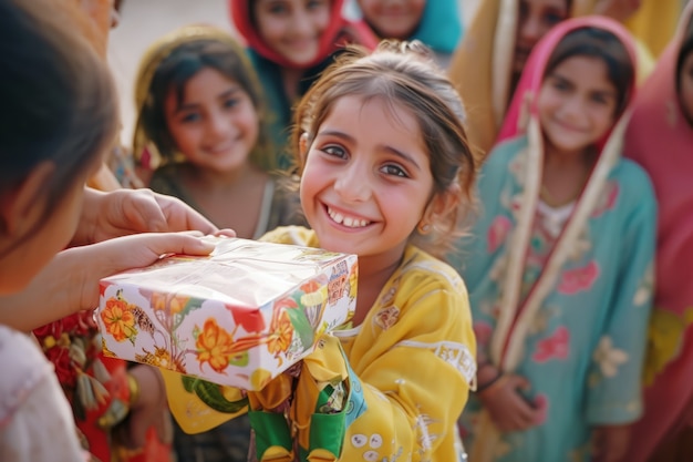 Gratis foto hoge hoekmensen die eid al-fitr vieren