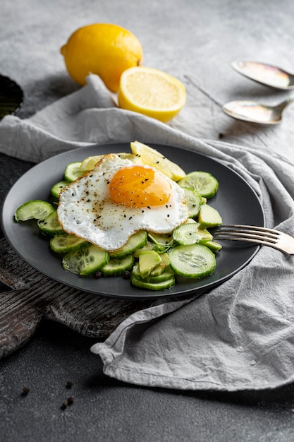 Gratis foto hoge hoeksalade met ei