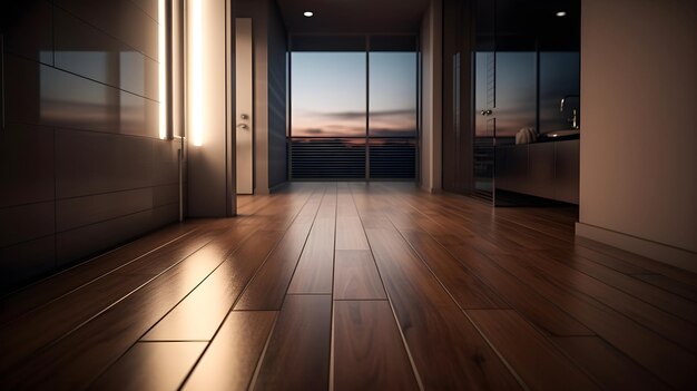 hoge resolutie lege moderne badkamer met houten vloeren