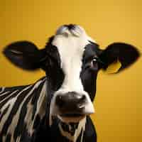 Gratis foto holstein friesian op gele achtergrond