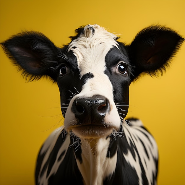 Gratis foto holstein koe geïsoleerd op gele achtergrond melkkoe