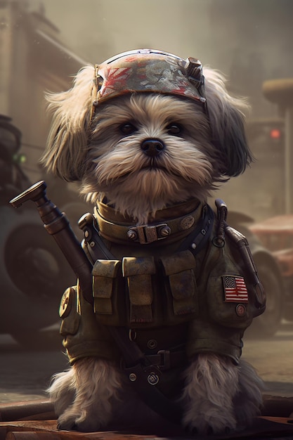 Gratis foto hond in het legerpak generatieve ai