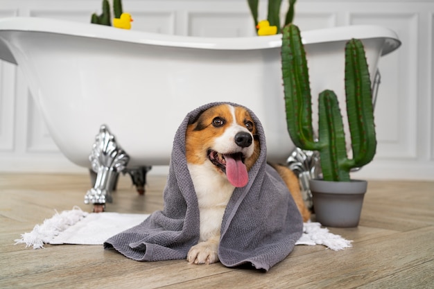 Gratis foto hond thuis wassen