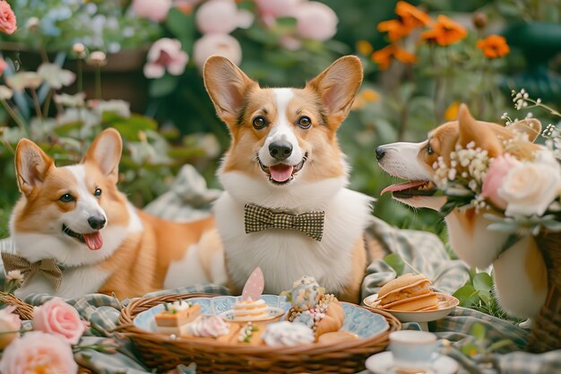 Honden genieten van een picknick in de open lucht